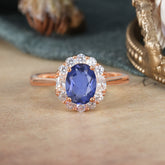 1.5 Carat Classic Halo Tanzanite Ring Oval Shaped Engagement Ring